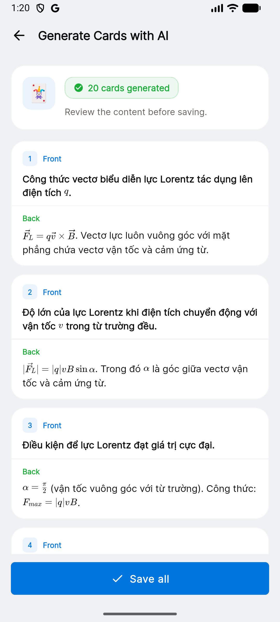 AI flashcard generation — create decks from links, PDFs, or text
